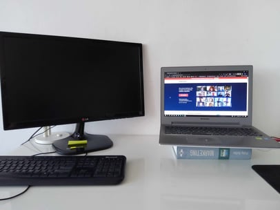 A laptop on the desk.