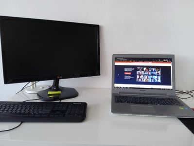 A laptop on the desk.